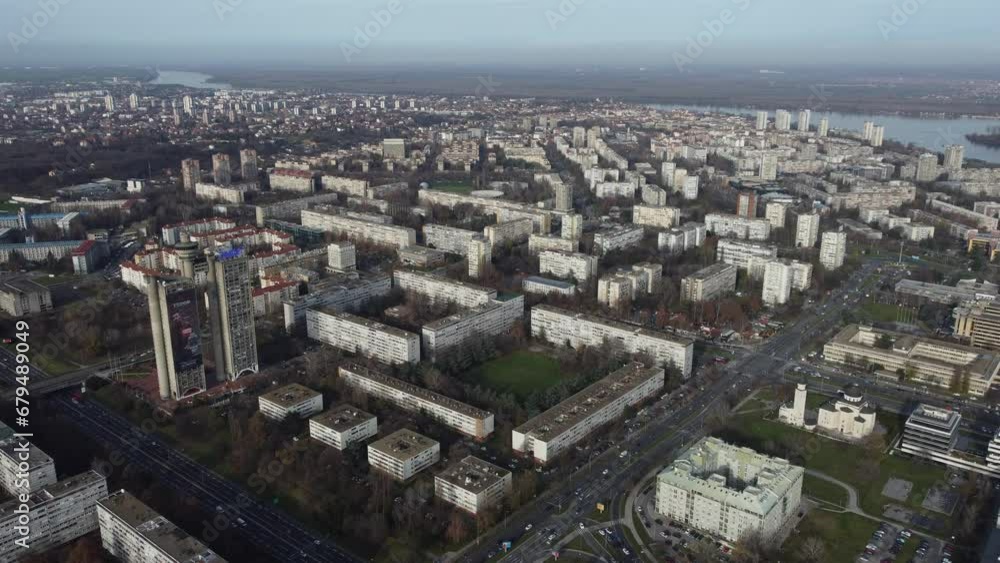 Drone flight above Belgrade city, New Belgrade district. Drone flight above Belgrade city, New Belgrade district.