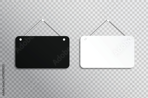 vector black and white hanging shop door sign on transparent background