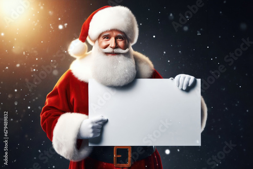 Happy Santa Claus with the blank sign isolated on white background with copy space © Rapee