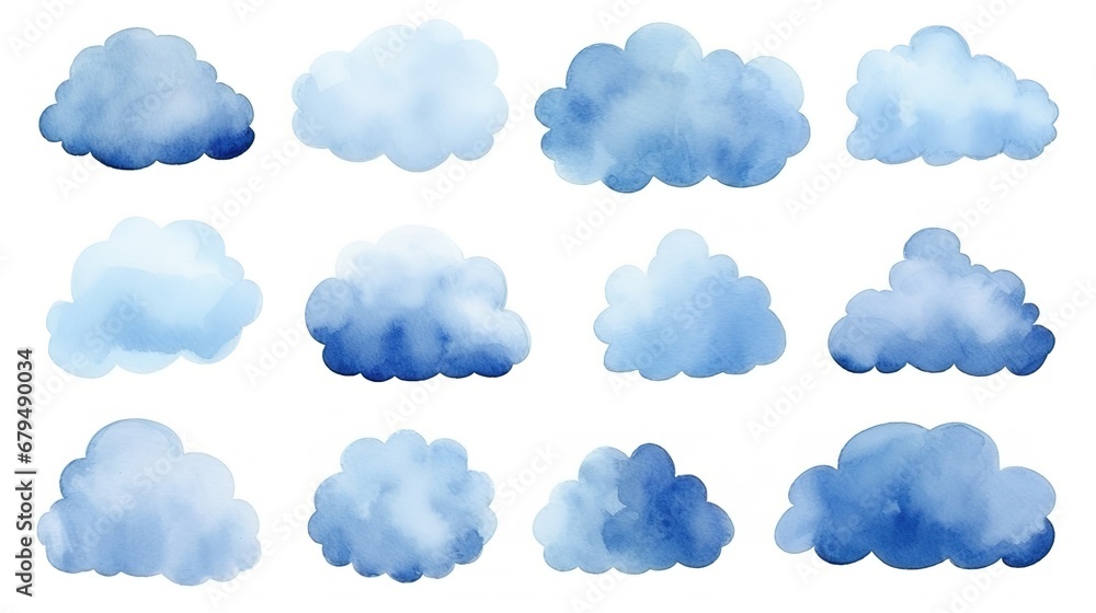 Abstract pattern of watercolor clouds on white background. Set of vector pastel colored paint stains Abstract pattern of watercolor clouds on white background. Set of vector pastel colored paint stains