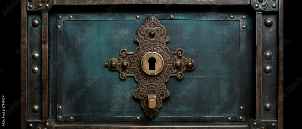 The master key hole. Security, vault, safe keeping concept. keyhole of old door or chest - obrazy, fototapety, plakaty 