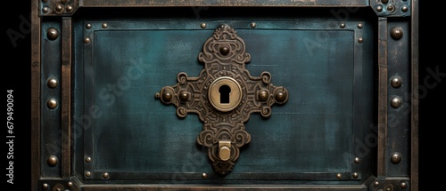The master key hole. Security, vault, safe keeping concept. keyhole of old door or chest photo