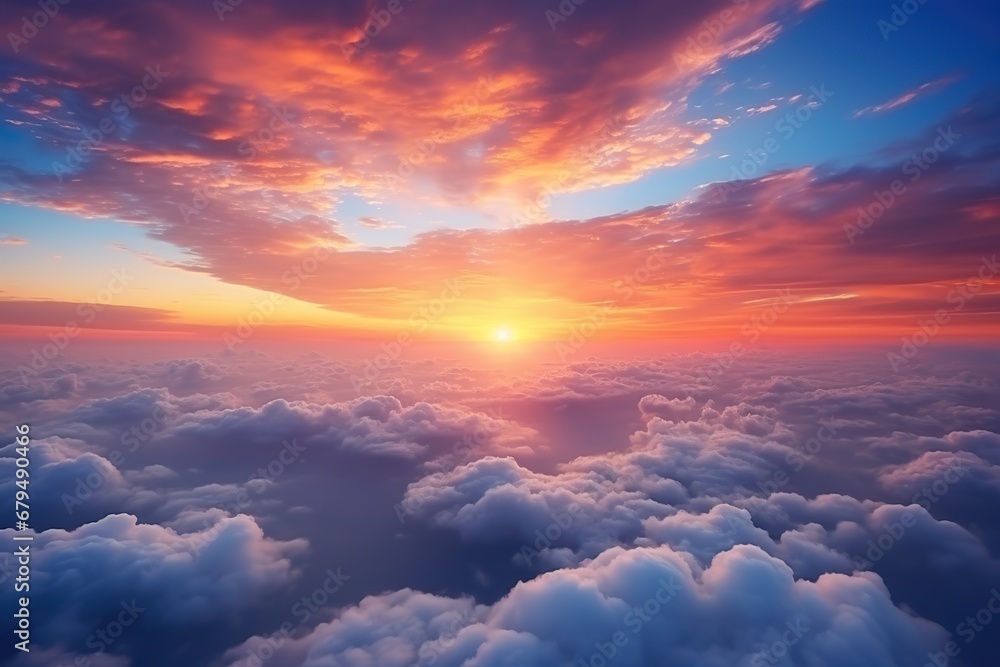 amazing sunset sky and clouds from above, beautiful sunrise landscape background
