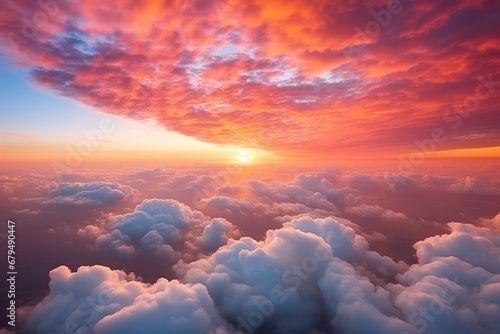 amazing sunset sky and clouds from above, beautiful sunrise landscape background