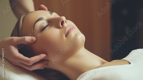Girl enjoys spa treatments, facial cleansing