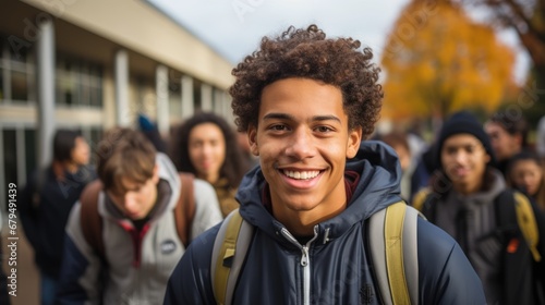 Young Man African American people in high school campus taken by photographer © Monkey