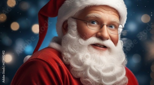 santa claus with christmas decorations, christmas scene, santa claus face on christmas background, christmas gifts