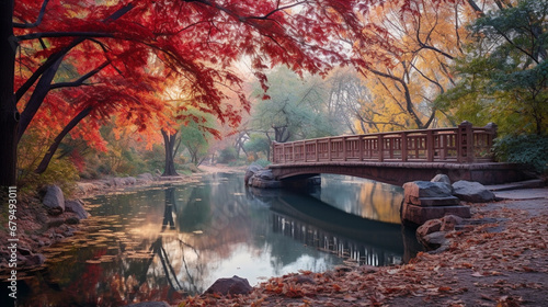 bridge in autumn HD 8K wallpaper Stock Photographic Image 