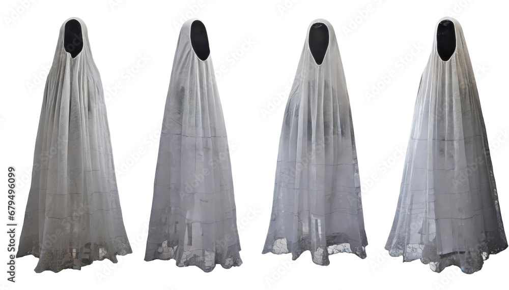 set of various white realistic ghosts, png, isolated on a transparent background . cutout or clipping path. set of various white realistic ghosts, png, isolated on a transparent background . cutout or clipping path.