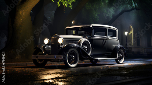 1931 Ford Model on the street, low front angle, full view of the car.