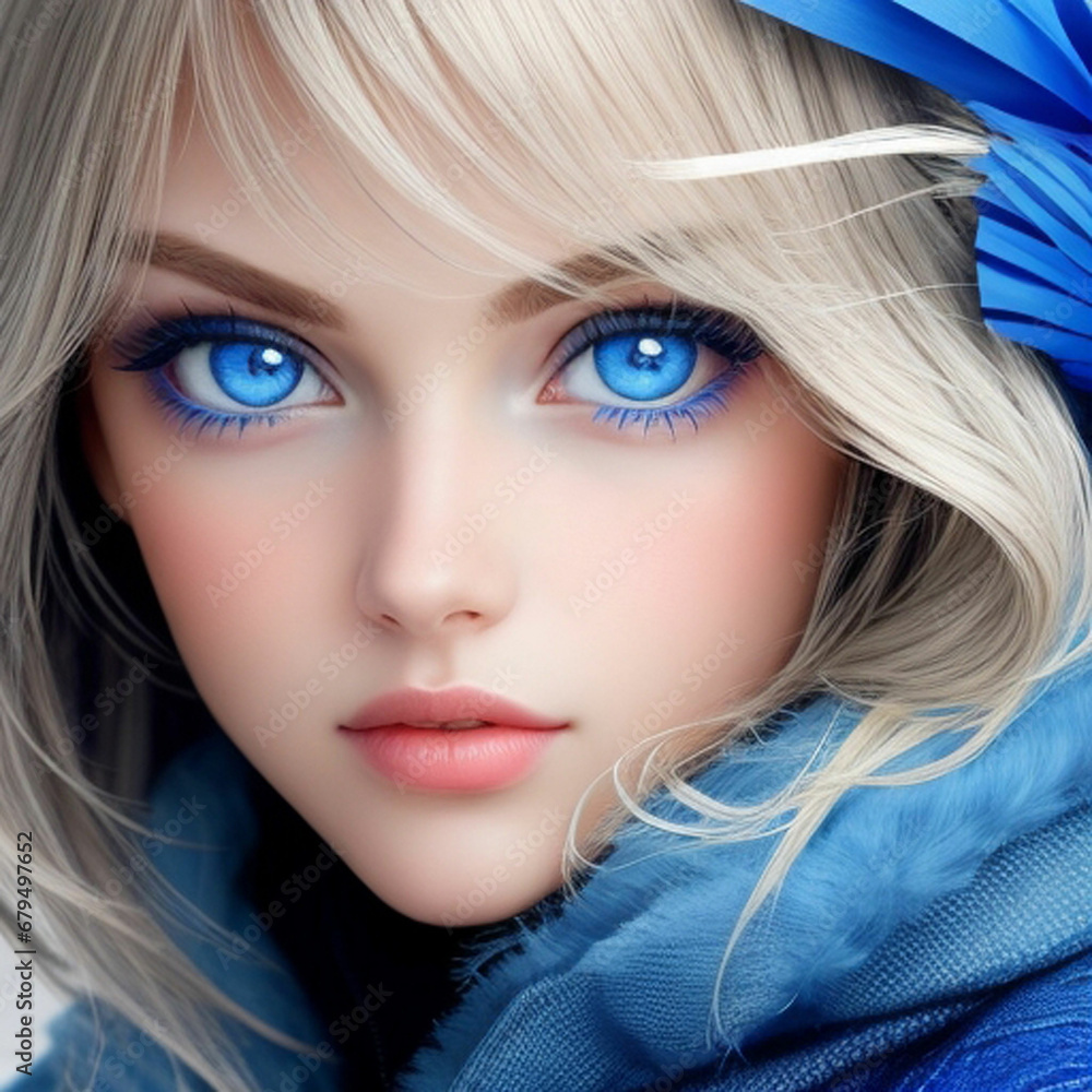 Close up of beautiful fashionable girl with beautiful blue shining eyes. Close up of beautiful fashionable girl with beautiful blue shining eyes.