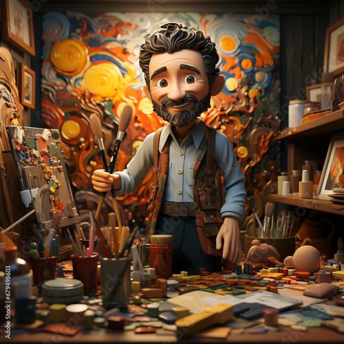 3D cartoon of a painter