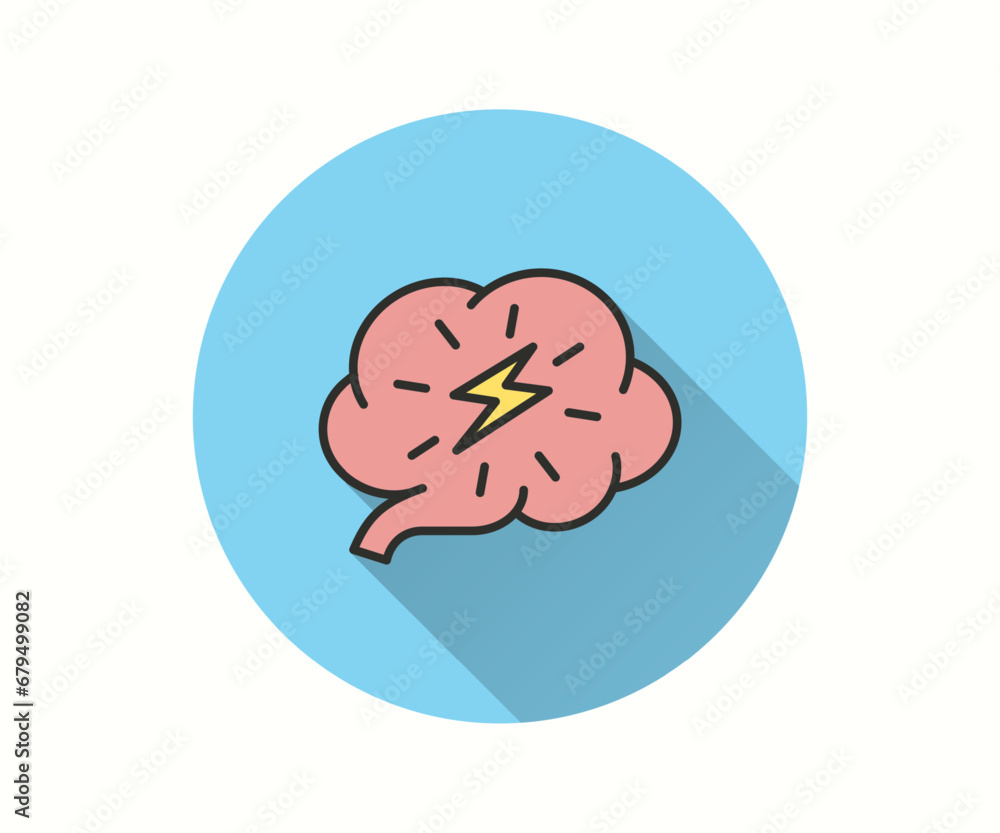 Stroke brain icon with long shadow for graphic and web design. Stroke brain icon with long shadow for graphic and web design.