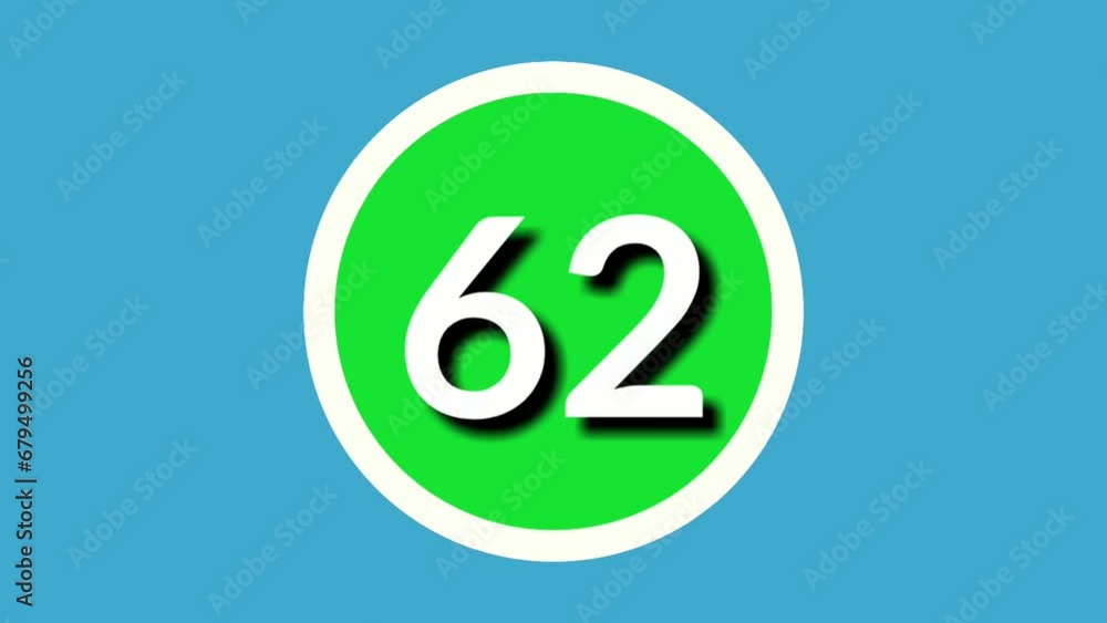 Number 62 sixty two sign symbol animation motion graphics on green sphere on blue background,4k cartoon video number for video elements Number 62 sixty two sign symbol animation motion graphics on green sphere on blue background,4k cartoon video number for video elements