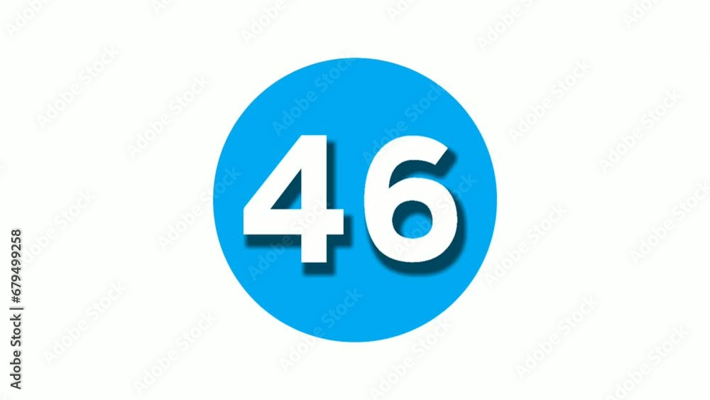 Number 46 forty six sign symbol animation motion graphics on blue circle white background,cartoon video number for video elements Number 46 forty six sign symbol animation motion graphics on blue circle white background,cartoon video number for video elements