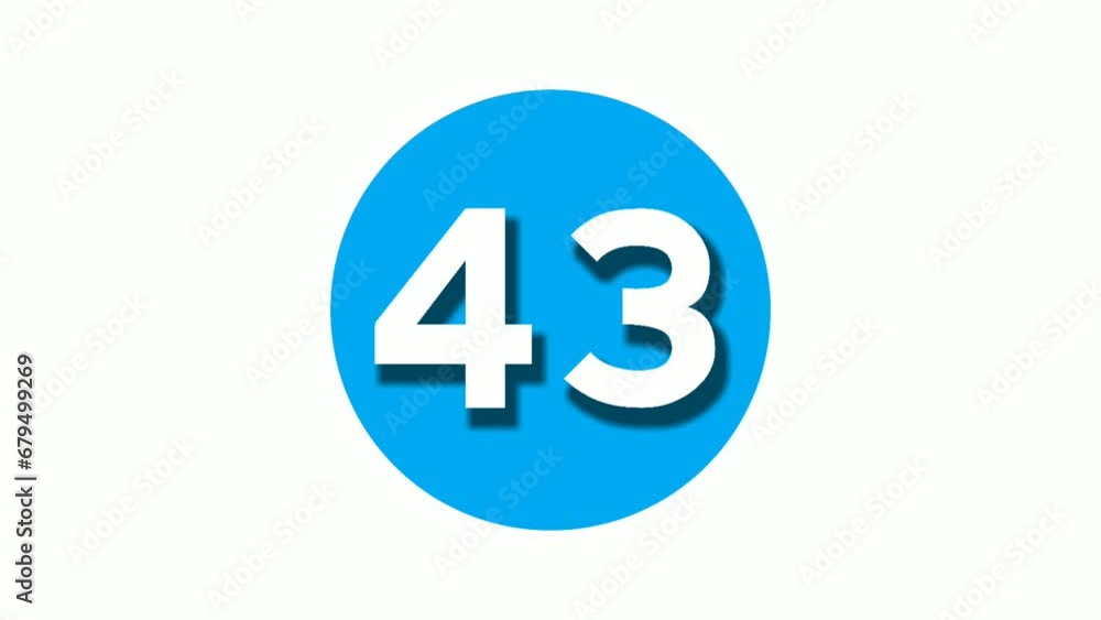 Number 43 forty three sign symbol animation motion graphics on blue circle white background,cartoon video number for video elements Number 43 forty three sign symbol animation motion graphics on blue circle white background,cartoon video number for video elements