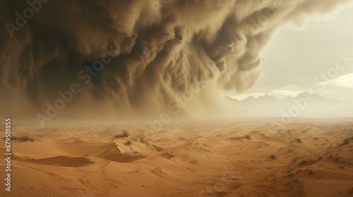 a massive dust storm obscuring a synthetic desert landscape