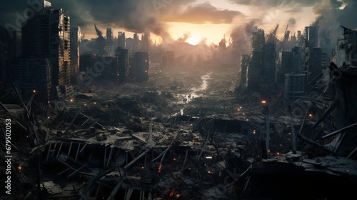 A massive earthquake shakes a futuristic city, causing widespread destruction and panic