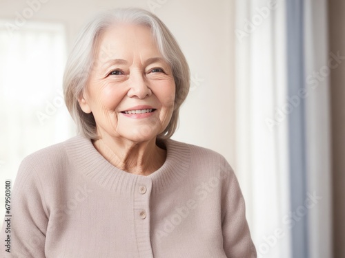 Laughing Elderly Woman for Dental, Healthy Lifestyle, Mental Wellness and Nursing Home Concept