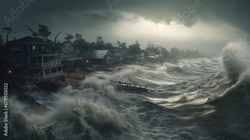 a powerful hurricane sweeping through a fictitious coastal town