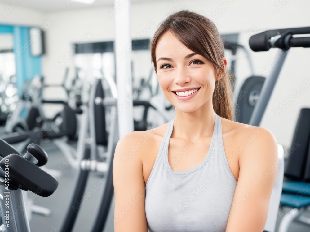 Smiling Woman in Gym for Fitness and Healthy Lifestyle Advertorial Smiling Woman in Gym for Fitness and Healthy Lifestyle Advertorial