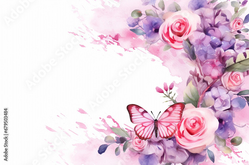 Valentine s Day Watercolor Bliss  Gentle Pink-Purple Website Background Featuring Watercolor Roses and Butterflies  Crafting an Enchanting Canvas Perfect for Expressing Love and Romance 
