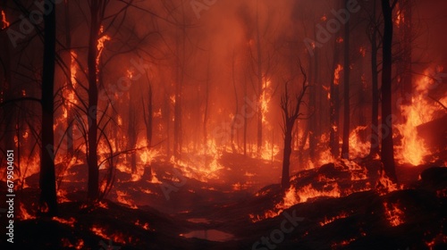 a synthetic forest fire spreading through an forest