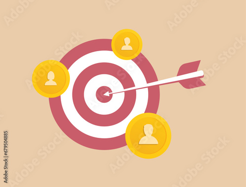 Target Customer Concept. Sales generation, audience outreach, focus group and customer attraction advertising campaigns. Vector illustration isolated on business background with icons