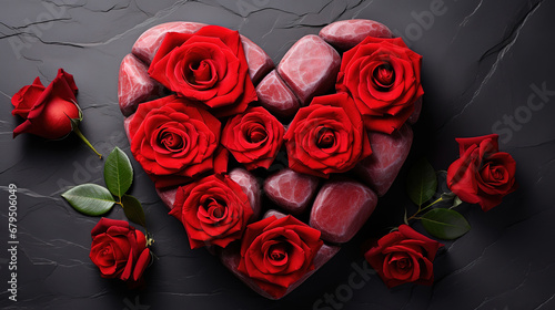 Chocolate candies near roses. generative ai