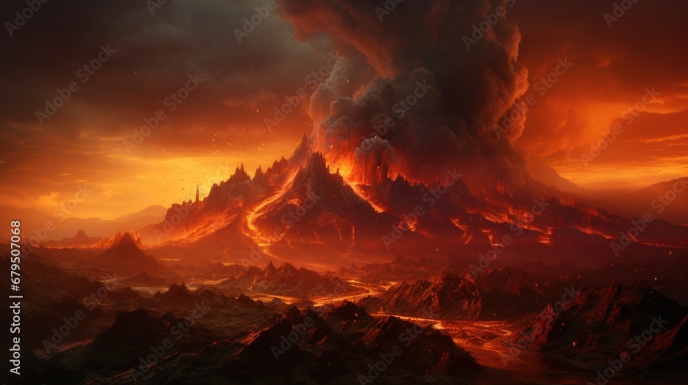 Fototapeta premium a volcanic eruption in an alien landscape