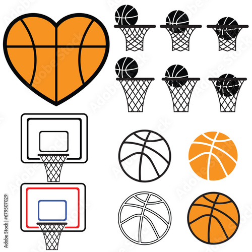 Basketball stuff vector illustration. Basketball icons set.