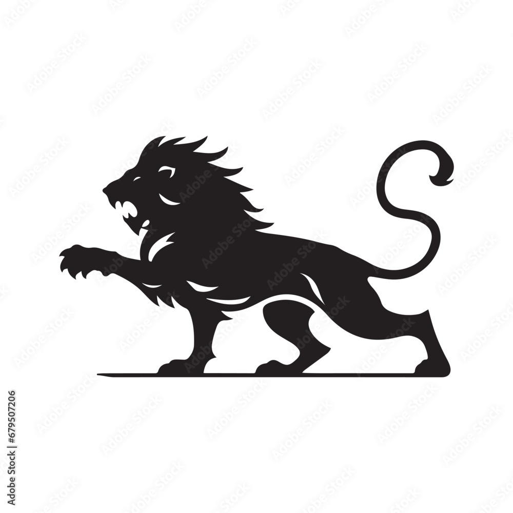 Sleek Minimalism: Lion Attacking Silhouette - An Artistic and Minimal Interpretation Capturing the Swift Aggression of a Lion's Attack.