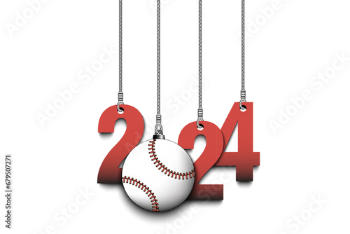 Photography Happy New Year 2024 and baseball ball