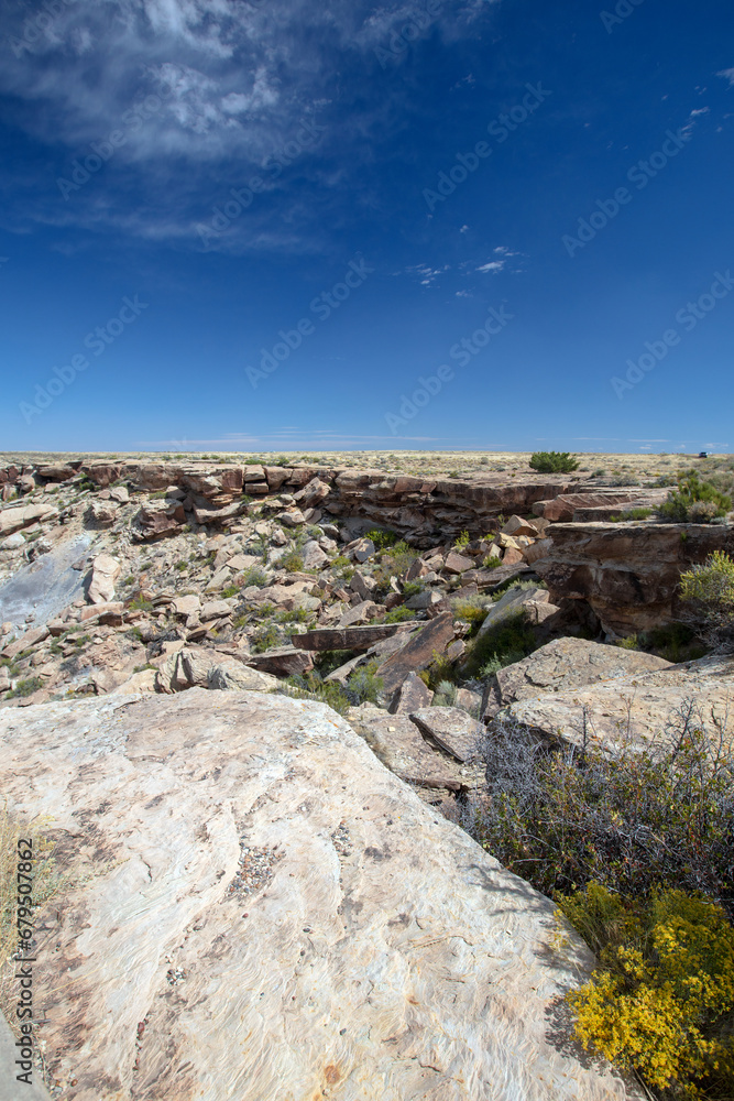 Cliff and rockwall detritus in the Petrified Forest National Park in Arizona United States