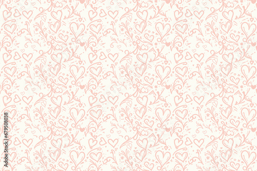 abstract love heart shape leaf outline stroke seamless pattern texture, gift box, packaging, wedding surface design background vector illustration