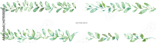 水彩画。水彩タッチの植物フレーム。草木のナチュラル装飾枠。ベクターイラスト。Watercolor painting. Plant frame with watercolor touch. Natural decorative frame of plants and trees. Vector illustration.