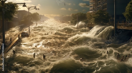 Fotografia An controlled flood control system battles rising waters to protect a virtual me
