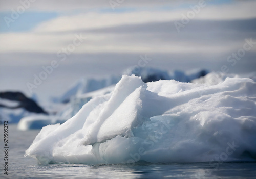 Antarctic icebergs in the waters of the Antarctic Peninsula.