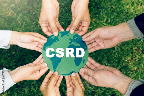 Corporate Sustainability Reporting Directive (CSRD) Concept. The European Union and financial reporting standards regarding sustainability disclosures. photo