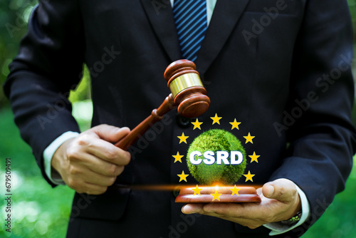 Corporate Sustainability Reporting Directive (CSRD) Concept. The European Union and financial reporting standards regarding sustainability disclosures. photo