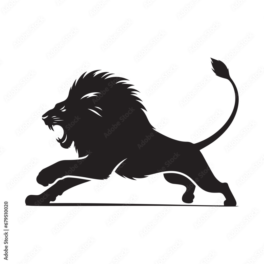 Minimalist Majesty: Lion's Attack - An Elegant and Simplified Silhouette Illustrating the Majestic Beauty of a Lion in Attack Mode.
