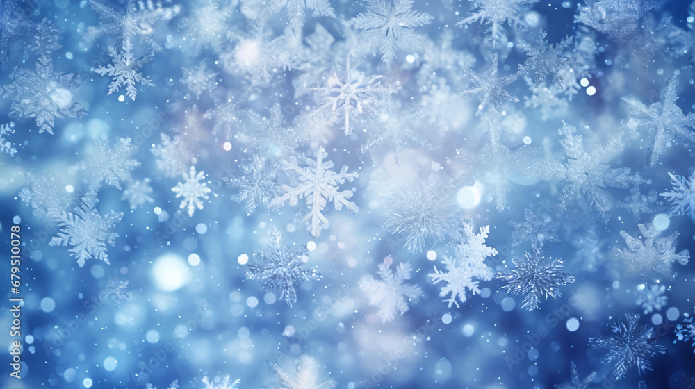 雪の結晶、空から雪の結晶が舞う冬の背景 雪の結晶、空から雪の結晶が舞う冬の背景