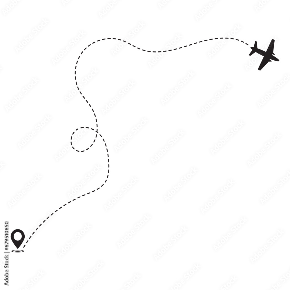 Airplane Travel Path Silhouette With Flat Design. Vector illustration. Airplane Travel Path Silhouette With Flat Design. Vector illustration.