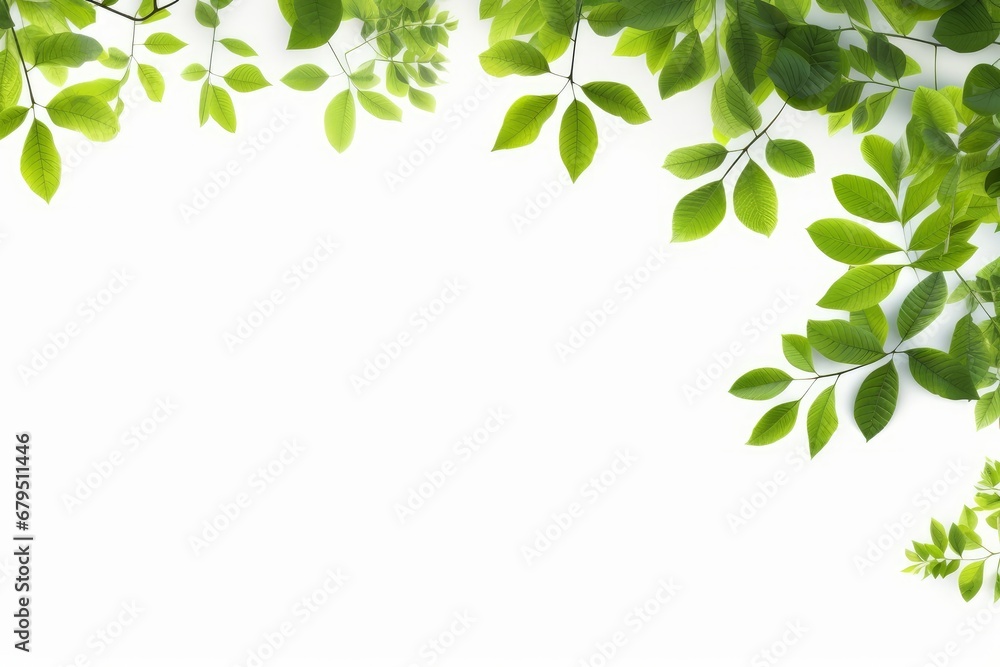 natural botany green leaves frame on white background, Generative AI