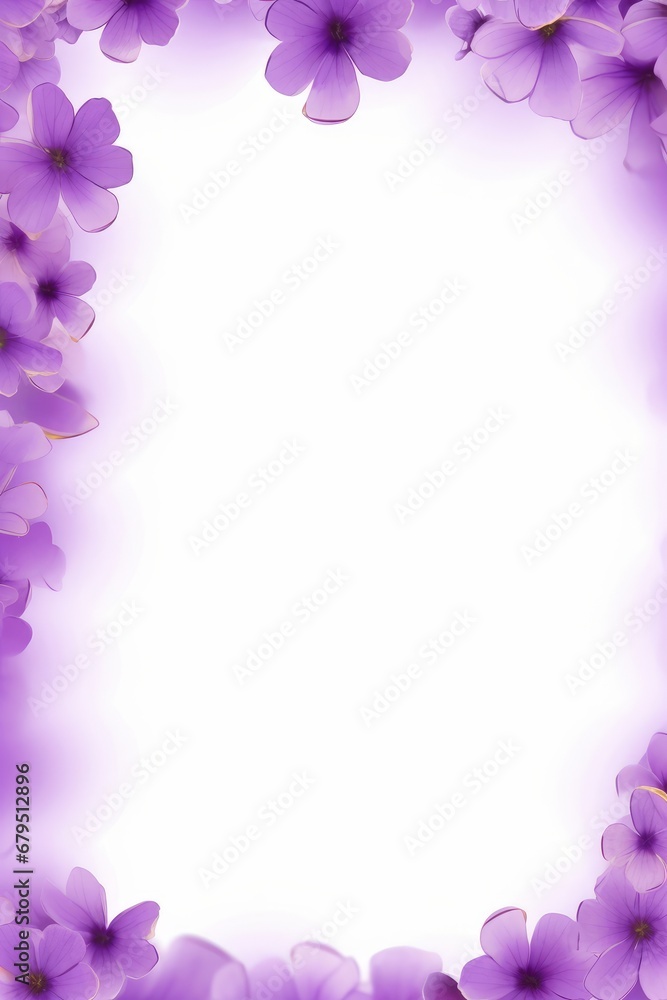 Violet flowers border photo frame background, Generative AI