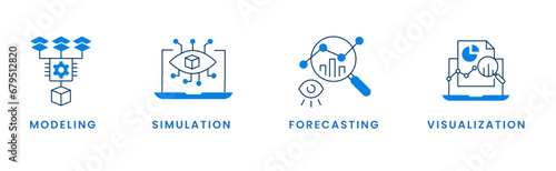 Data Driven Insights. Modeling, Visualization, Simulation, Forecasting. Editable Stroke and Colors.