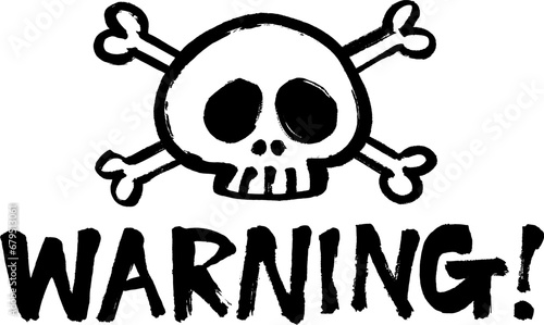 筆で描いたドクロのイラストとwarningの文字