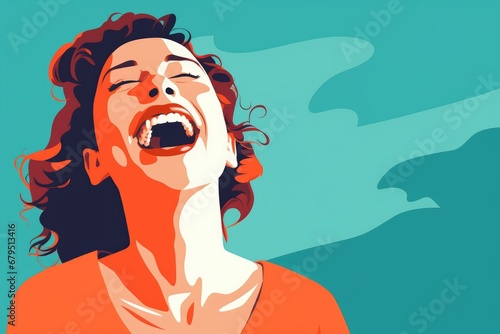 A woman laughing out loud. Flat  style, Generative AI photo