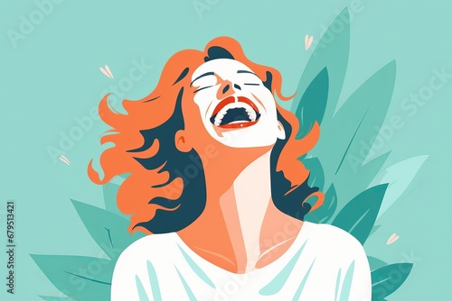 A woman laughing out loud. Flat  style, Generative AI photo