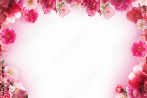 pink flowers border photo frame with white background, Generative AI © Just Bella